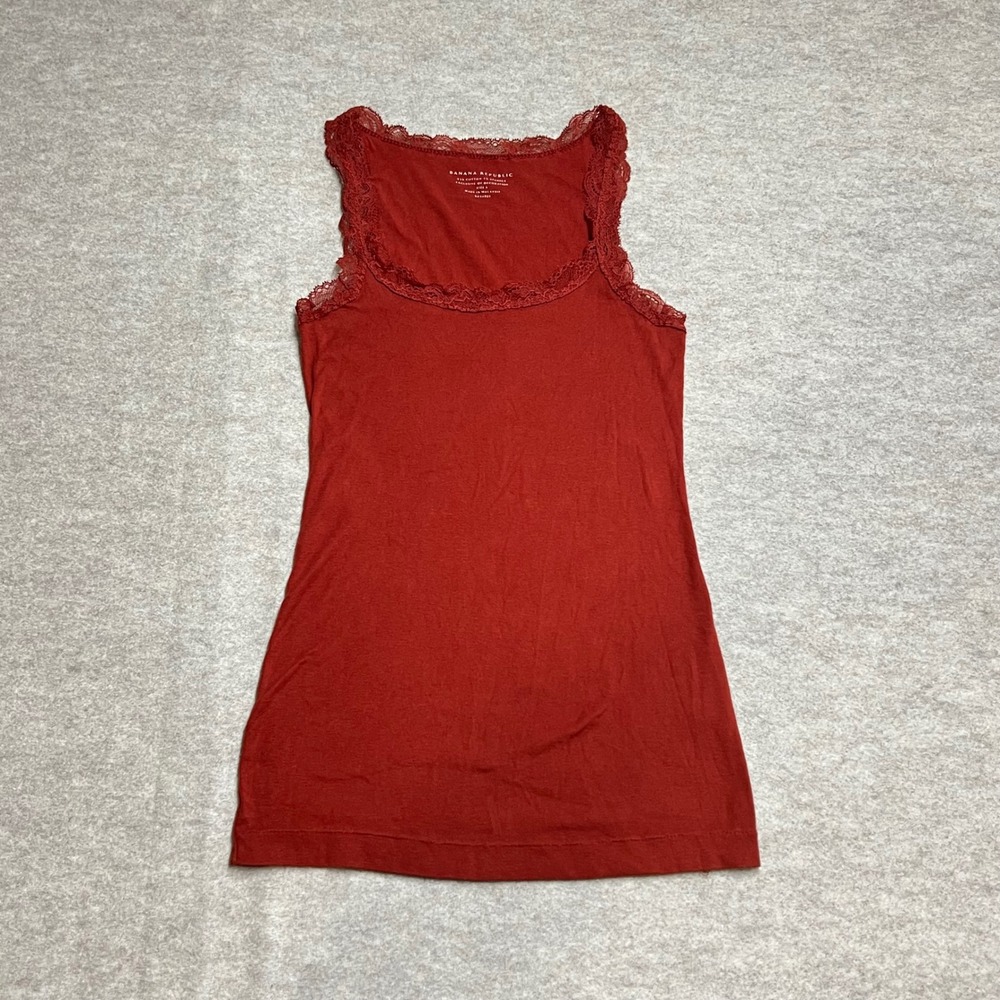 Y2K Banana Republic Womens Small Rust Red Lace Trim Cotton Stretch Tank Top EUC